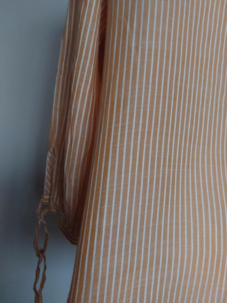 Bluzka bawełniana H&M paski biała pomarańczowa morelowa S/8/36 M przew