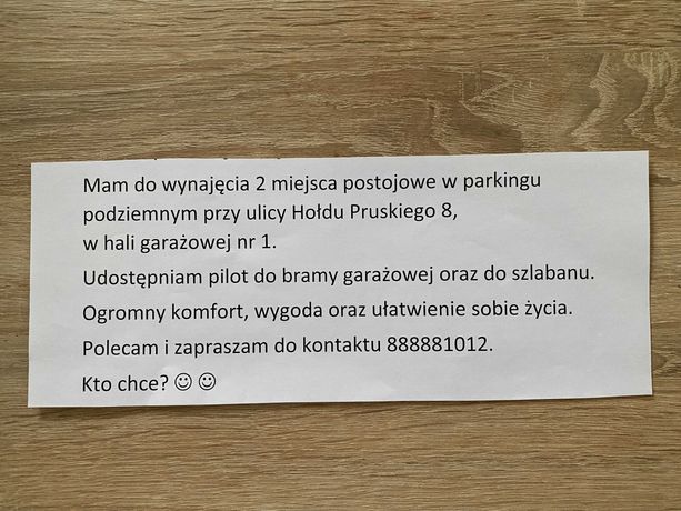 wynajmę miejsce postojowe Koszalin Hołdu Pruskiego 8