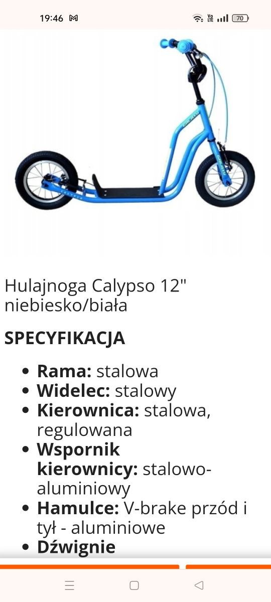 Hulajnoga Calypso pompowane koła