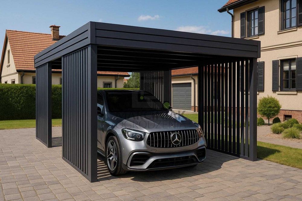 Carport na 1 auto 3x6 RAL 7016 Horyzontal/Pion – zaprojektuj w 3D