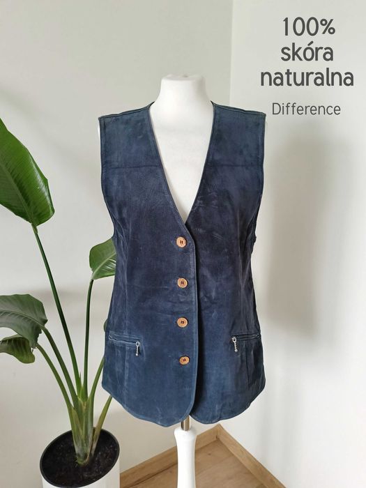Niebieska skórzana kamizelka damska unisex męska Difference 36