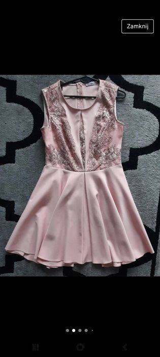 Piękna sukienka na chrzest, komunie, wesele pudrowy róż koronka roz.46