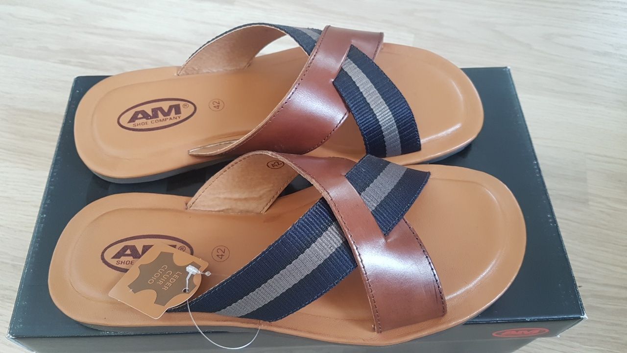 Шлепанцы из нат.кожи Am Shoe 42,43р,2цвета,пр-во Германия,оригинал.