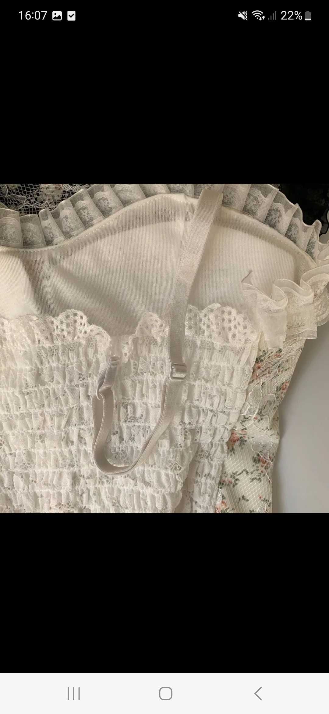 Nowy crop top w kwiaty na ramiączkach gorsetowy 38 m biały