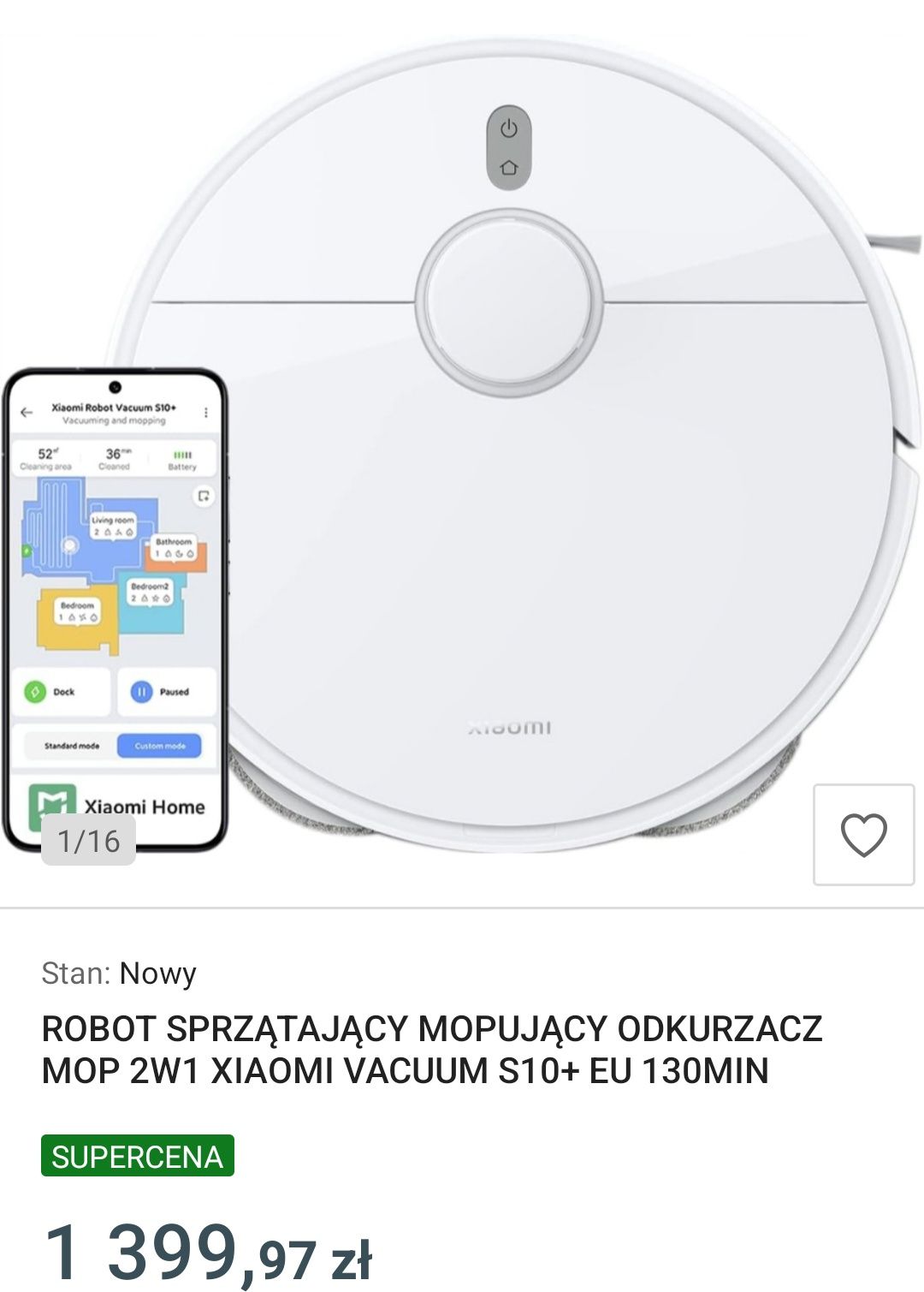 Robot sprzątający Xiaomi S10+ 55 W biały