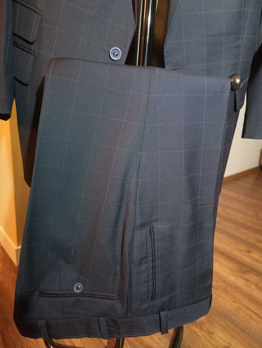 Garnitur granatowy w delikatną kratkę, szyty na zamówienie 176/124/114