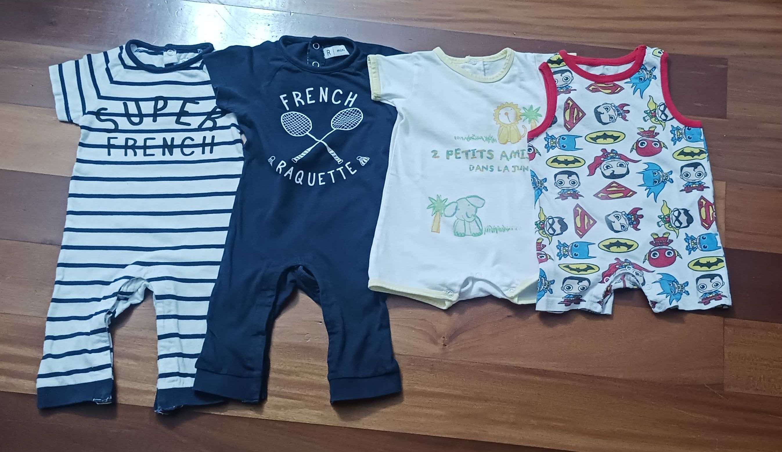 Lote de 4 macacões para bebé - 9 a 12 meses