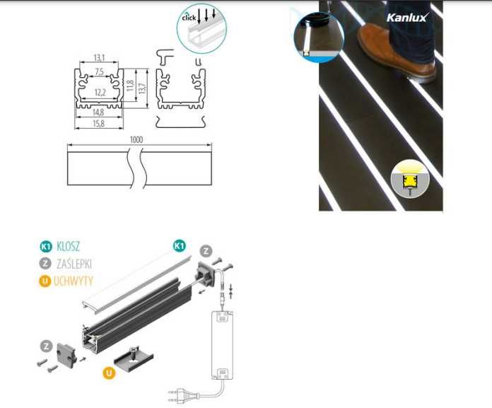 Profil aluminiowy PROFILO anodowany Kanlux 19754 wpuszczany w podłogę