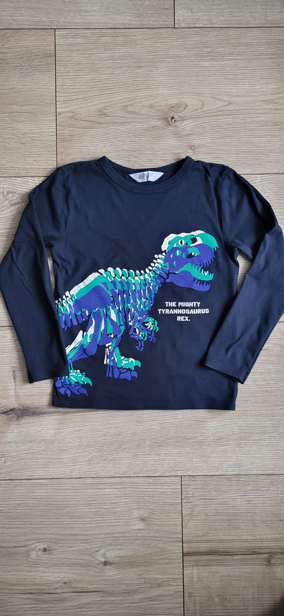 H&M koszulka z długim rękawem z dinozaurem, rozm. 122/128
