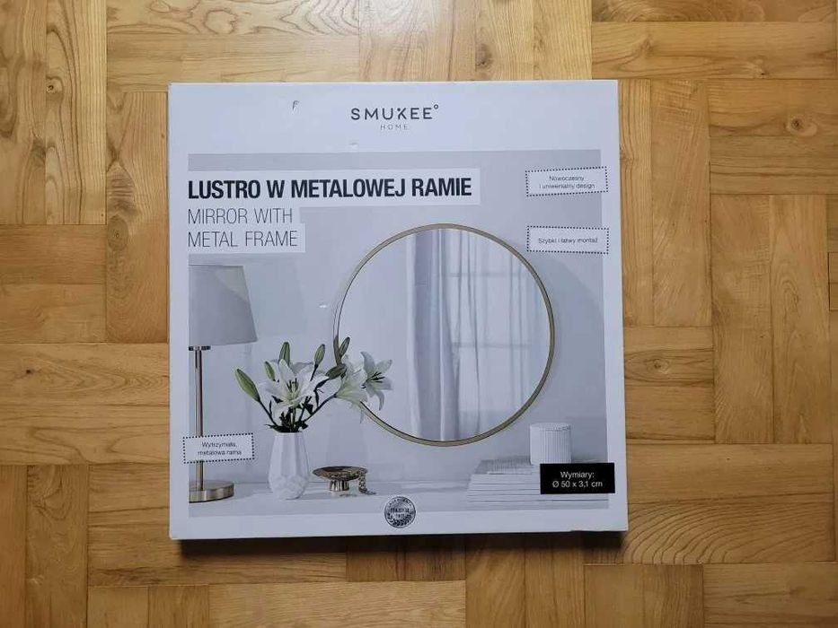 NOWE lustro Smukee w metalowej ramie okrągłe 50cm złote łazienkowe