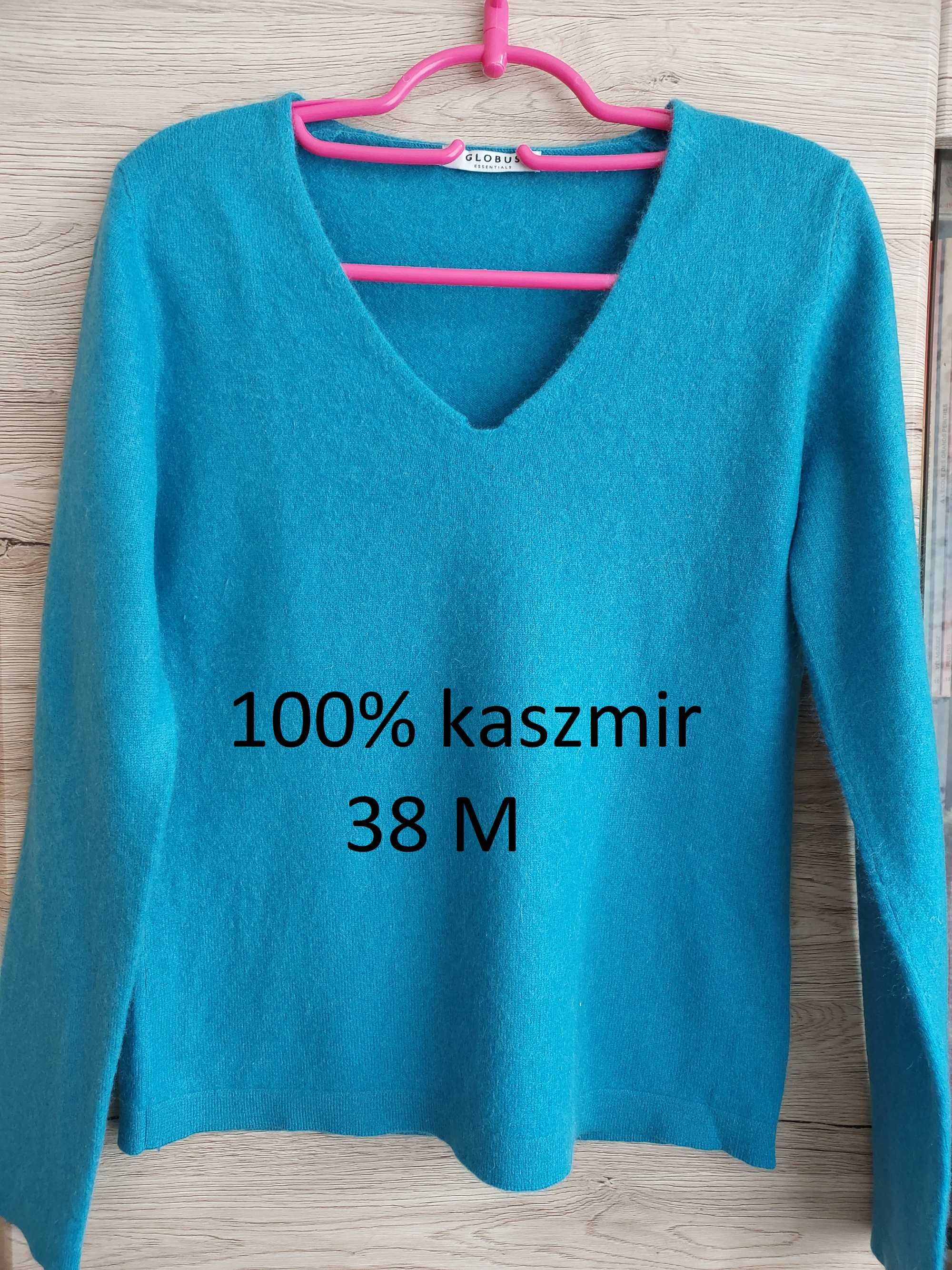 100% kaszmir 38 M Globus sweterek kaszmirowy klasyczny niebieski
