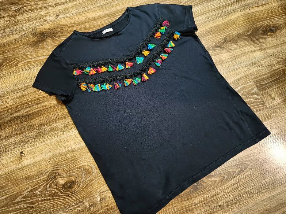 KOSZULKA t-shirt tshirt koszulka krótki rękawek czarna chwosty 170/176