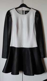 SIMPLE sukienka biało-czarna biała 36 S klosz rozkloszowana spódniczka