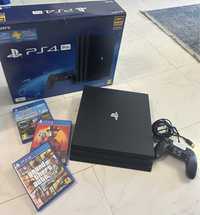 PlayStation 4 Pro + caixa + jogos + comando