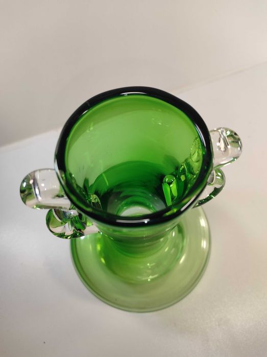 Wazon szklany Motylek HS Tarnowiec zielony 24cm J Słuczan Orkusz  PRL