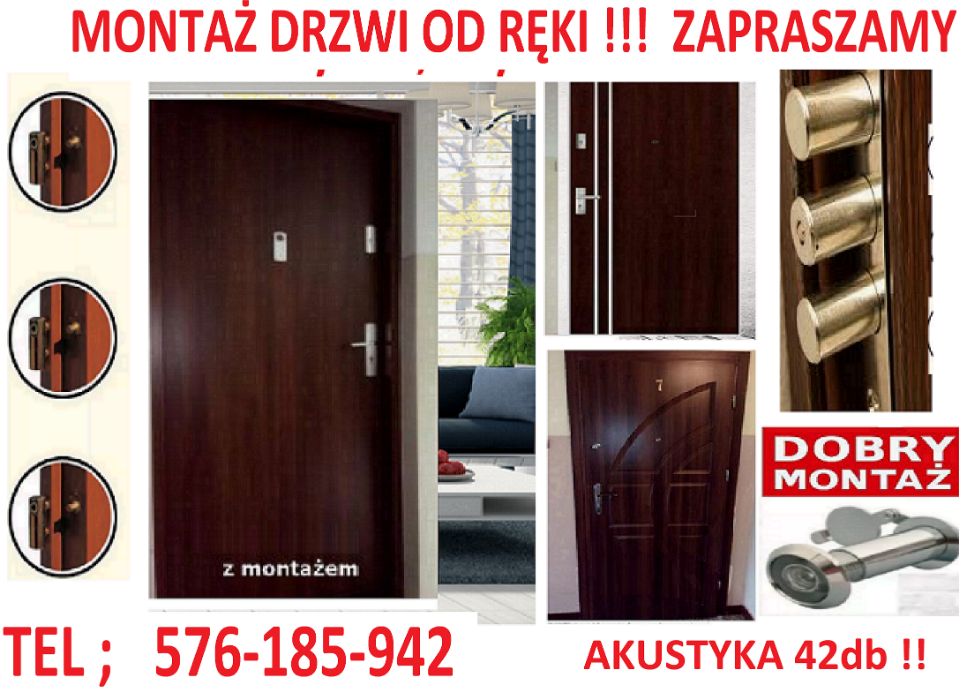 Drzwi WEJŚCIOWE- ZEWNĘTRZNE z montażem, metalowe i drewniane