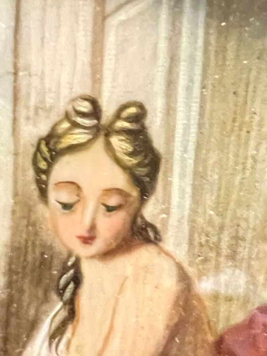 Antyczny  miniaturowy potret młodej kobiety , Francja pocz. XXw