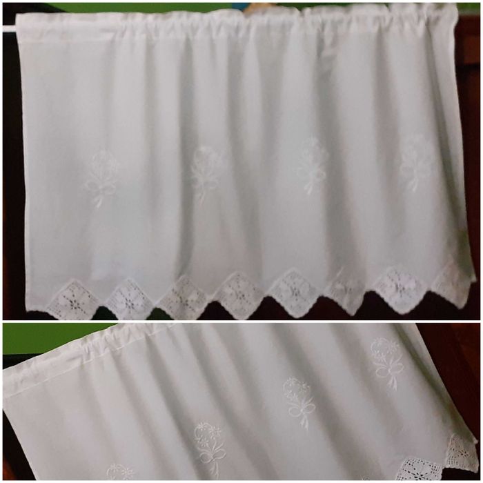 Firanka krótka lamberkin bawełniana z haftami i koronką