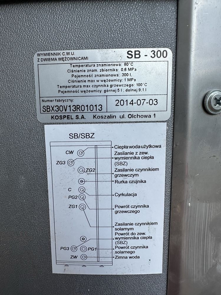 Bojler na ciepłą wodę, wymiennik CWU z dwoma wężownicami Termo Solar