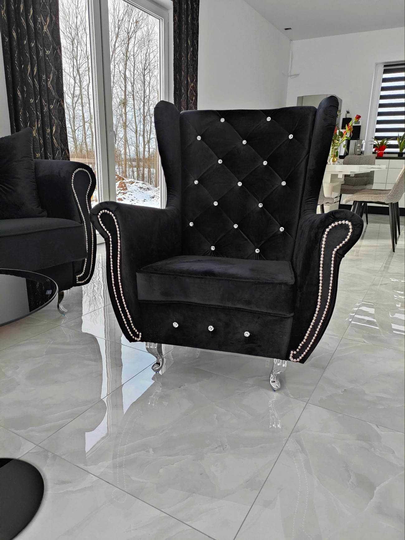 Sofa Chesterfield Glamour Kanapa rozkładana pojemnik Fotele,stół pufa