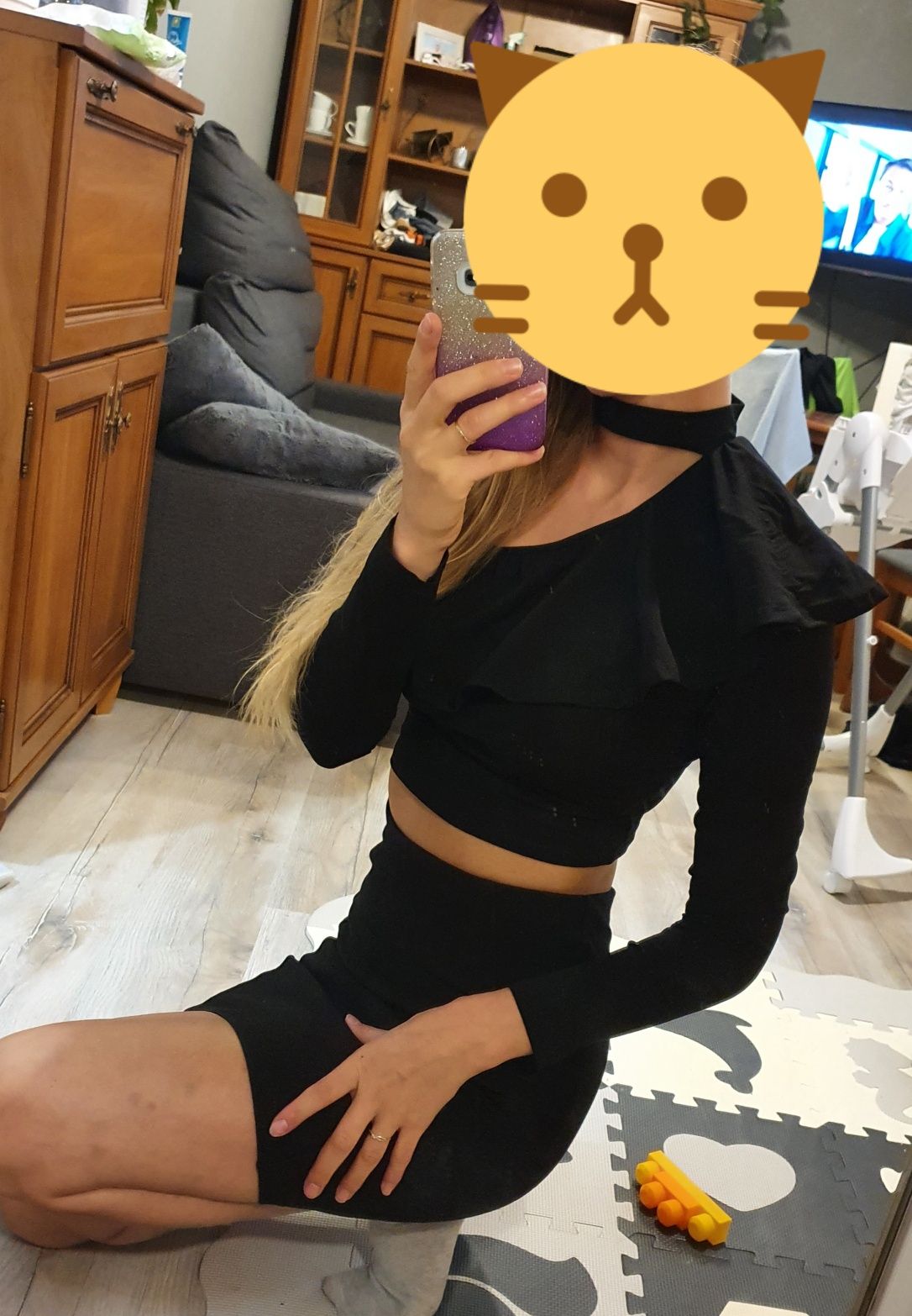 Czarny top asos z falbaną rozmiar 36