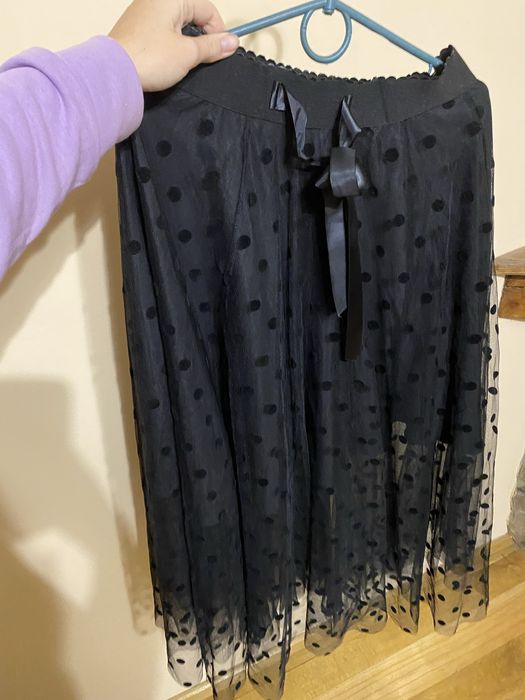 Спідниця максі, чорна у горошок. На резинці. Фатин