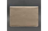 Кожаный черный чехол конверт на магнитах  для MacBook 13, беж