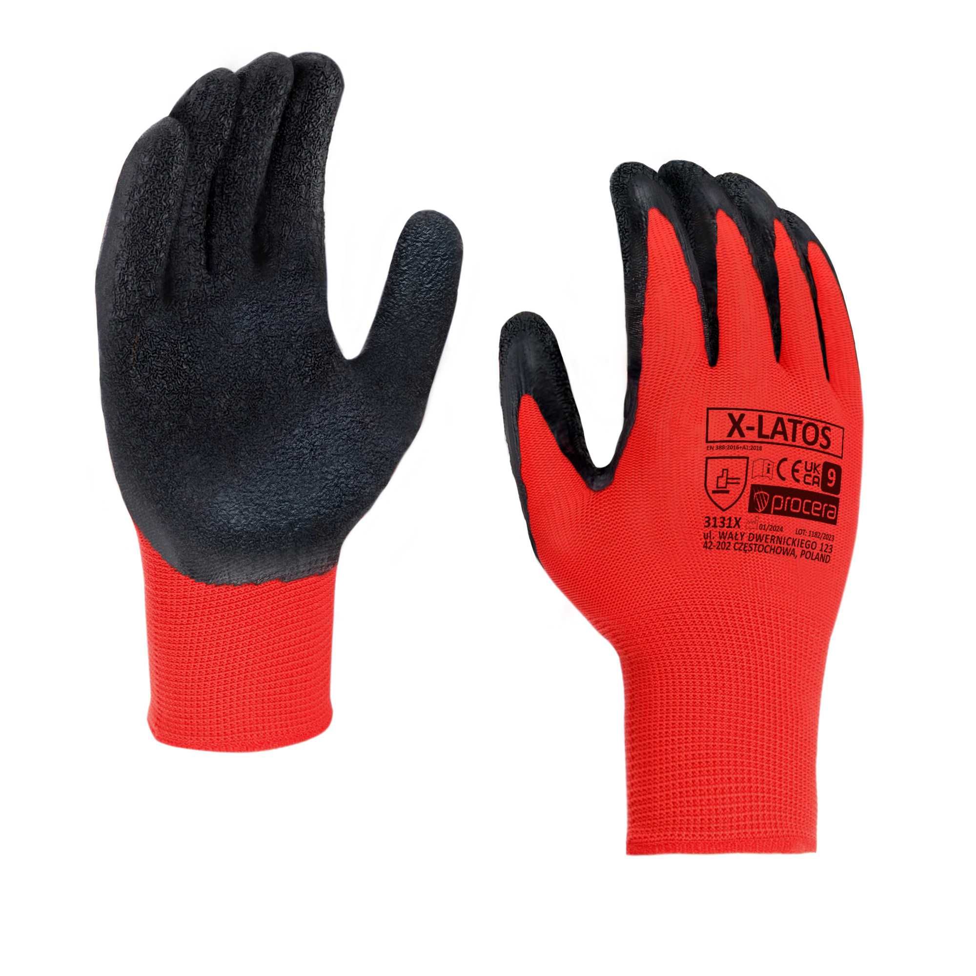 Rękawiczki Czerwone Robocze Powlekane Lateksem -120 PAR- Rozm 7 (S)