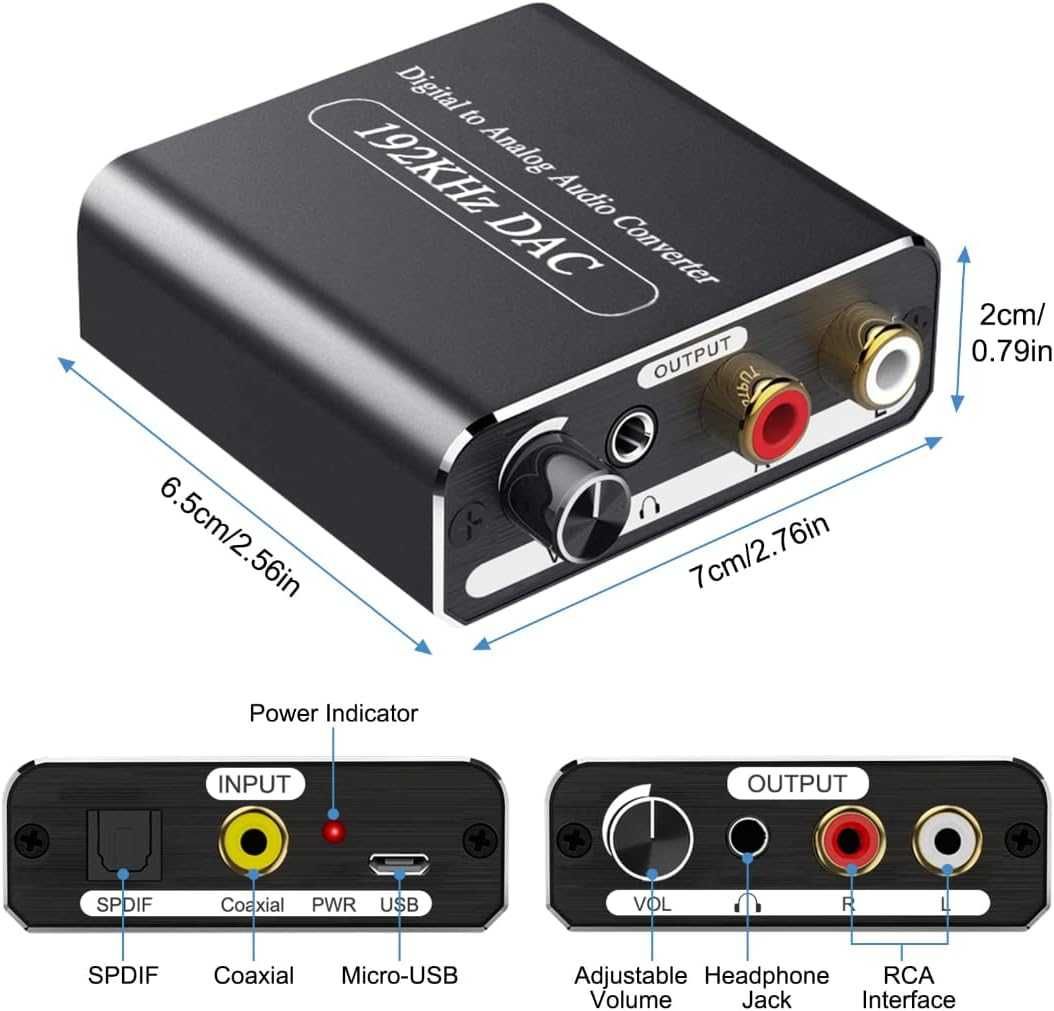 Ozvavzk Konwerter DAC z regulacją głośności SPDIF Toslink RCA Audio