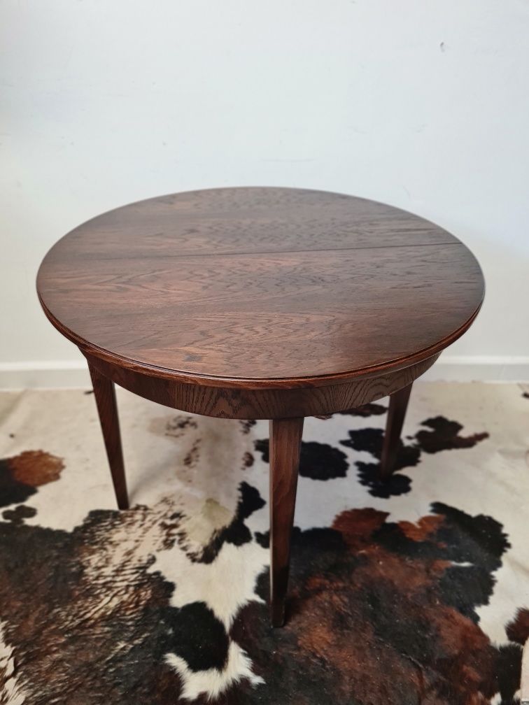 Stół okrągły rozkładany,fornirowany,mid-century,vintage design