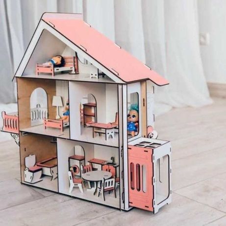 Домик игрушечный 5 Комнат с мебелью Лол Лифт и балкон Эко /