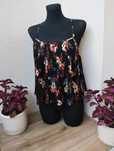 czarny plisowany top w kwiaty xs vintage retro marszczona oversize ram