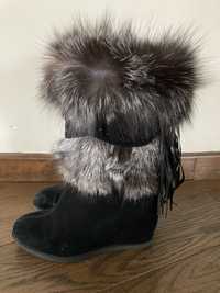 Зимові жіночі замшеві сапоги на цегейці 39 розмір