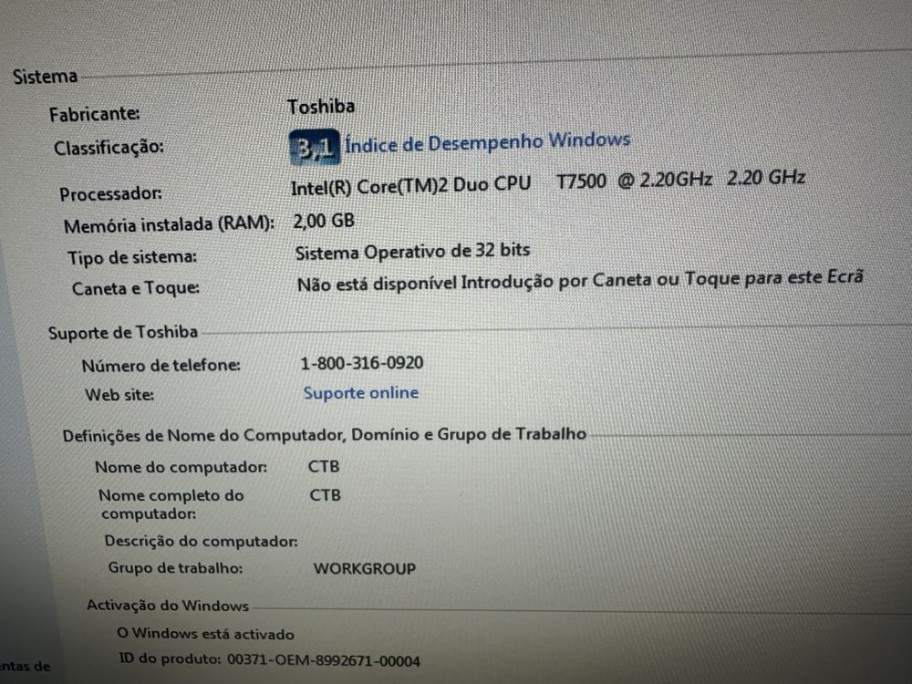 Toshiba Satellite A200 Intel T7500 2gb ram