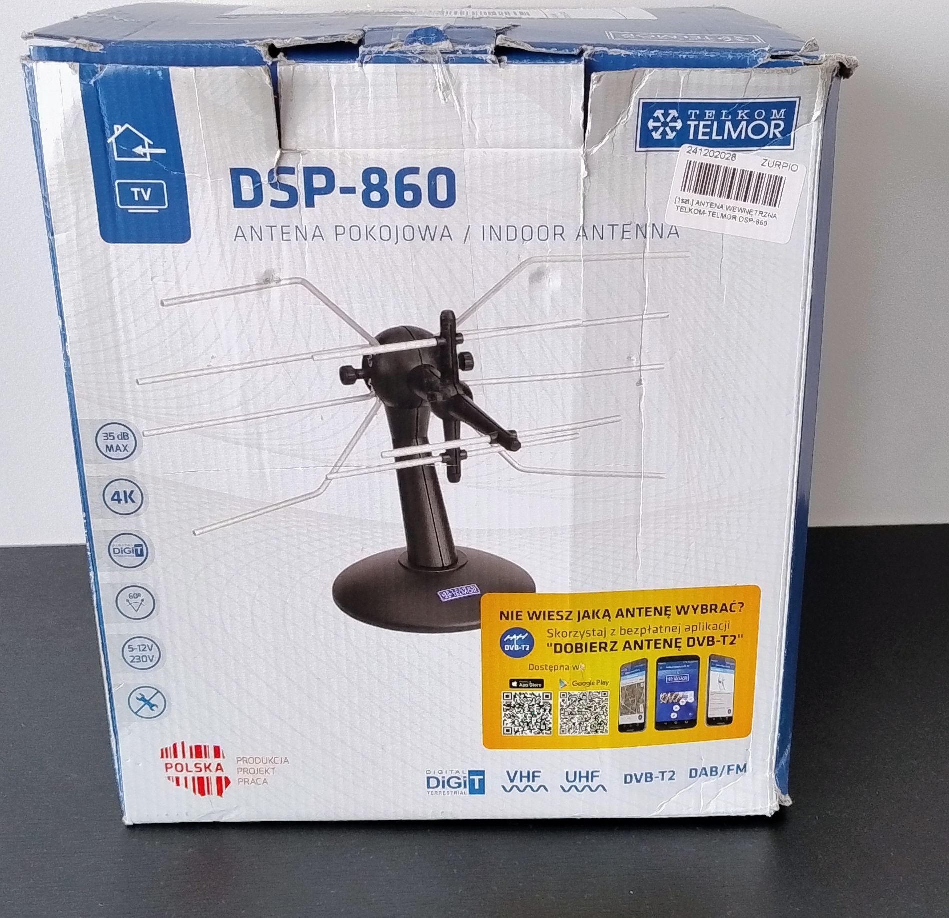 Antena pokojowa DVB-T T2 Telkom Telmor DSP-860