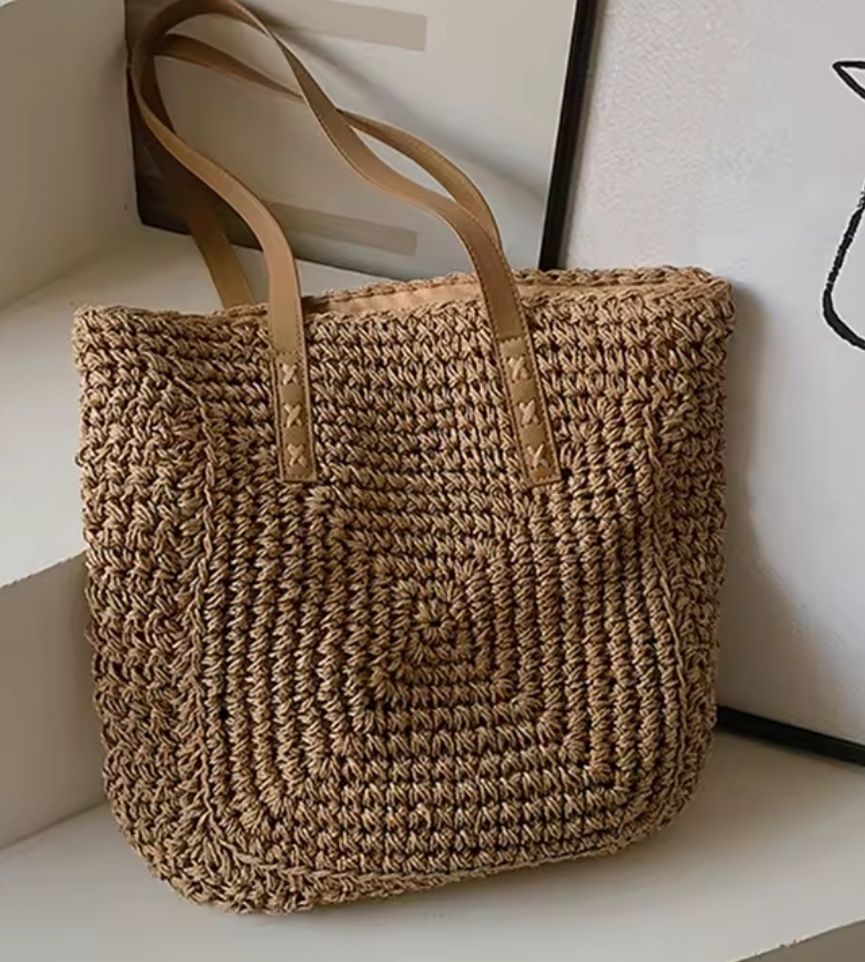 Torebka pleciona boho plażowa tkana karmelowa