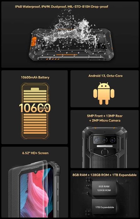Мощный Смартфон Oukitel WP23 Pro (8+128Gb, АКБ 10600 мАч) Black