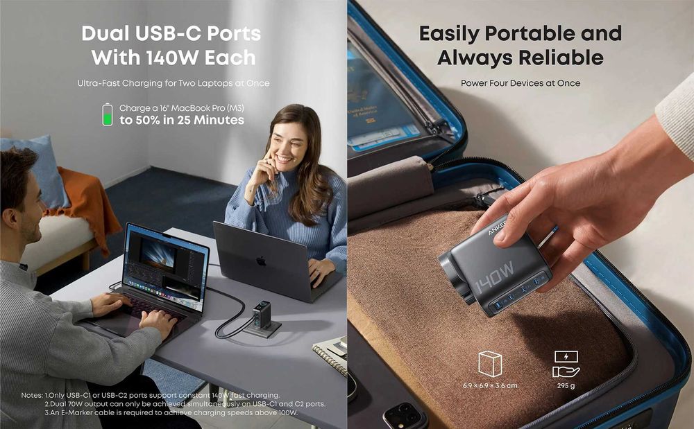 Зарядний пристрій ANKER GaN Charger 140W with USB-C Cable EU (B2697)