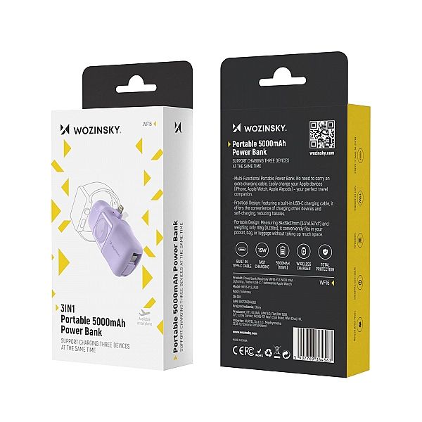 Mini powerbank Wozinsky WF16-YLS 5000mAh 15W Lightning z wbudowanym ka