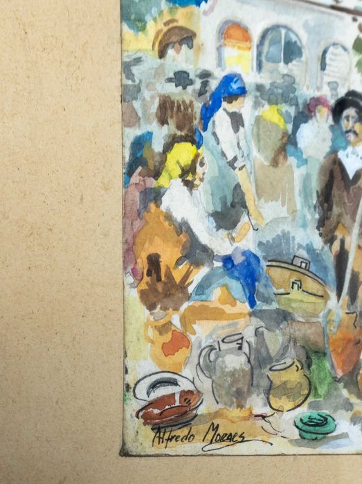 Pintura aguarela romaria igreja | Alfredo Morais