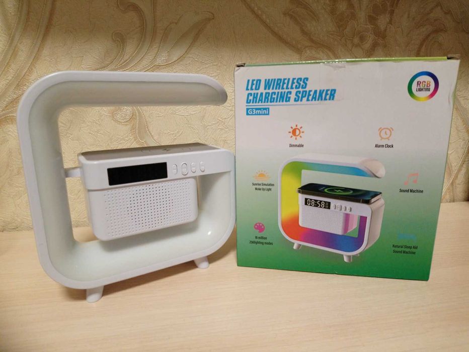 Універсальна бездротова лампа-колонка з будильником, RGB