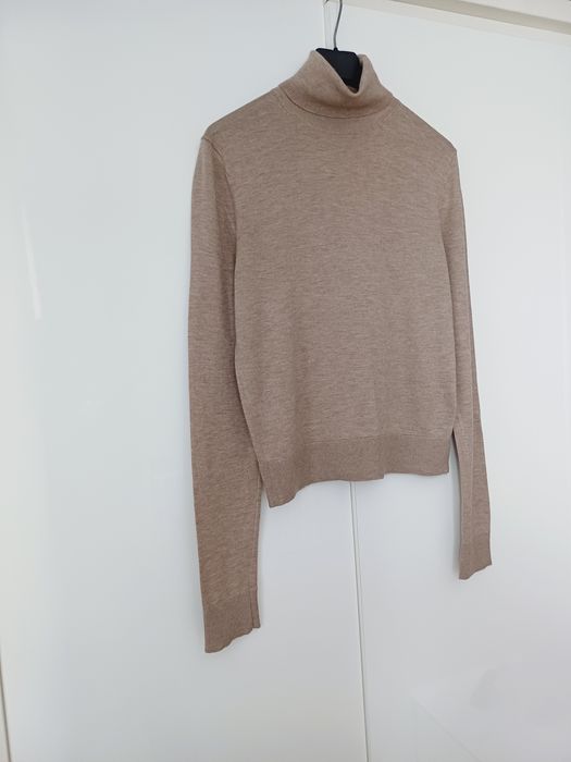 Massimo Dutti wełniany golf beżowy taupe sweter z golfem wełna kaszmir