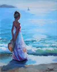 картина " Ласковое море", живопись маслом, море, девушка
