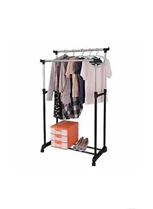 Підлогова, подвійна телескопічна вішалка-стійка для одягу Double