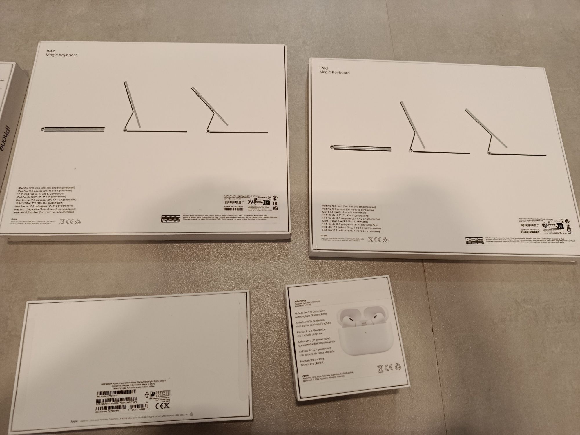Puste opakowania Iphone Airpods Magic keyboard