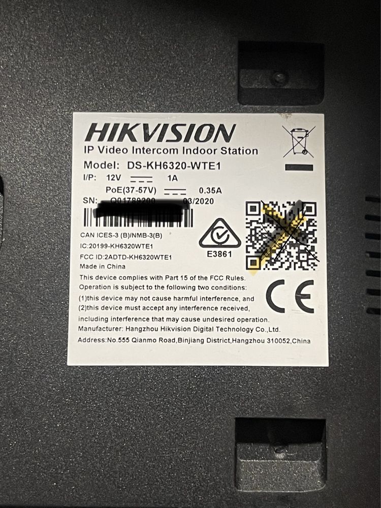 Видеодомофон Hikvision KH6320-WTE1