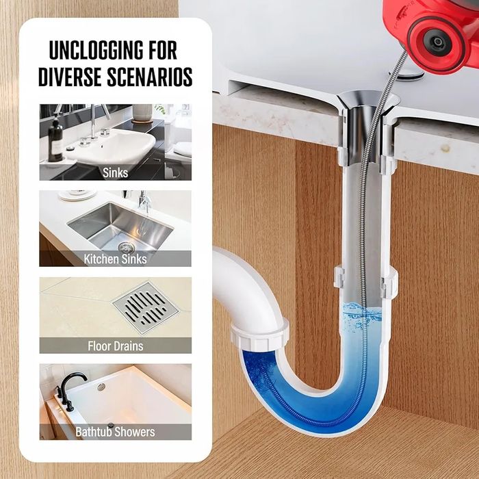 Limpador de ralos sem fio POPULO Drain Cleaning Spiral, 7,6 m, limpado