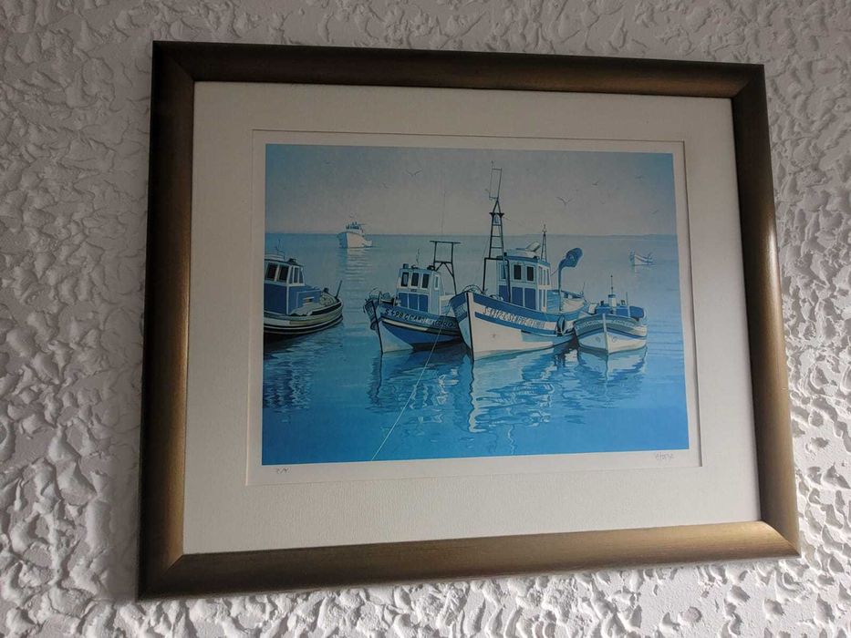Quadro decorativo com barcos azuis – Litografia Rogério Chora