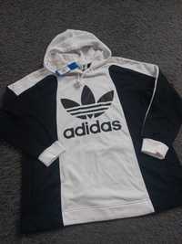 Bluza adidas czarna Biała duże logo treofil xl