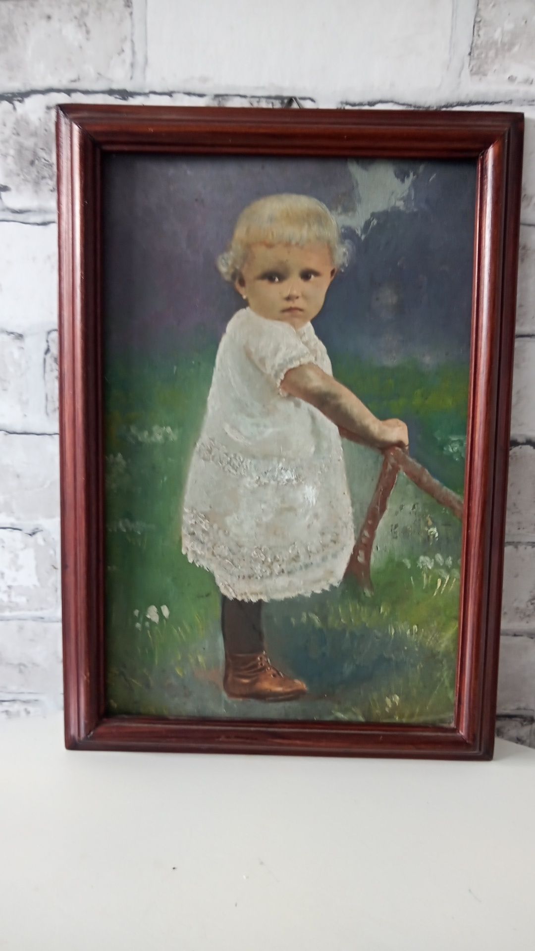 Stary portret dziewczynka obraz olejny dziecko